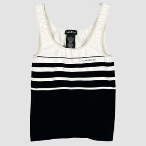 Bebe Black White Striped Logo Tank Top Stretch Fitted Activewear S/M
